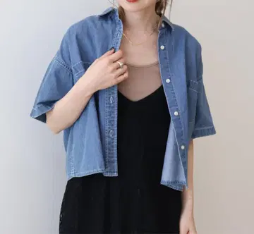 AMERICAN HORIC 더블 포켓 데님 숏 셔츠 인디고 M