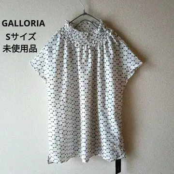 GALLORIA 블라우스 스탠드 카라 개더 도트 프렌치 슬리브