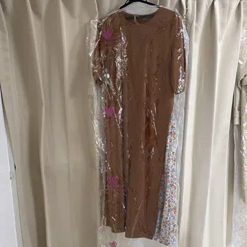 LAURA ASHLEY 브라운 반팔 롱 원피스 38