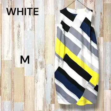 WHITE 슬리브리스 원피스 사선 스트라이프 믹스 컬러 S 턱