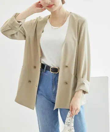 로페피크닉 린넨 느낌의 시어 노카라 자켓 접촉 냉감, UV 차단