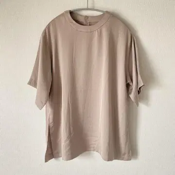 미라 오웬 반팔 셔츠 무지 백 지퍼 블라우스 티셔츠 새틴