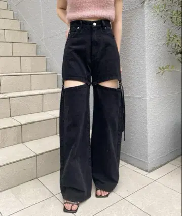 chico 사이드 벨트 슬릿 데님 팬츠