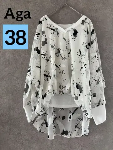 야마다야 아가 AGA V넥 블라우스 패턴 돌먼 새상품급 38
