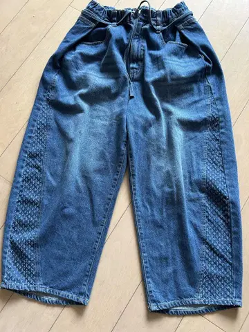 다크 블루 데님 와이드 팬츠