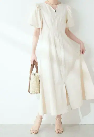 natural couture 허리 턱 프론트 지퍼 원피스