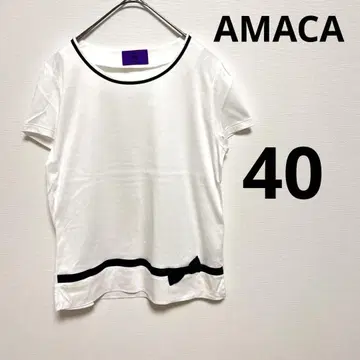 아마카 AMACA 코튼 티셔츠 화이트 반팔 리본 40
