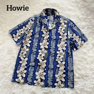 Howie 알로하 셔츠 블루 플라워 서핑보드 코튼 하와이 새상품급