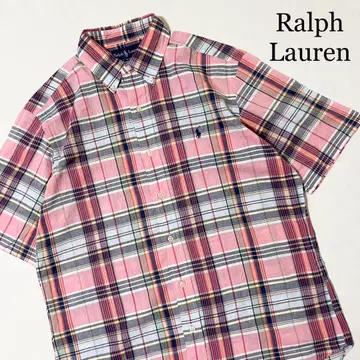RALPH LAUREN 핑크 베이스 마드라스 체크 버튼 다운 셔츠