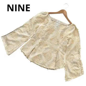 NINE 나인 상의 자카드 블라우스 시어 여성용 긴팔