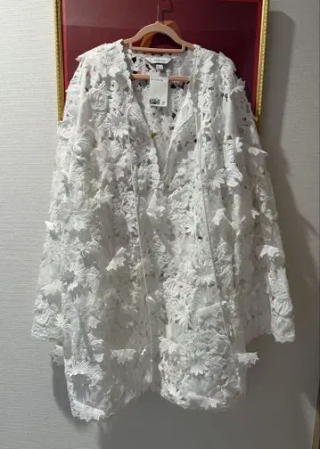 H&M EDITION 자수 꽃무늬 긴팔 셔츠 XL 화이트