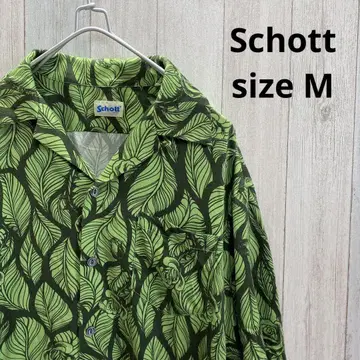 샷 Schott 알로하 셔츠 그린 잎 패턴 장미 무늬