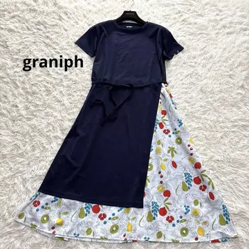 graniph 그라니프 롱 원피스 절개 허리 리본 애니멀
