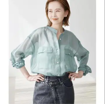 SLOBE IENA 2024SS 소프트 오간자 셔츠 그린