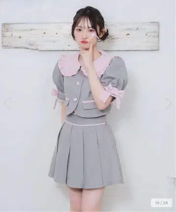 허니시나몬 소매 리본 배색 셋업