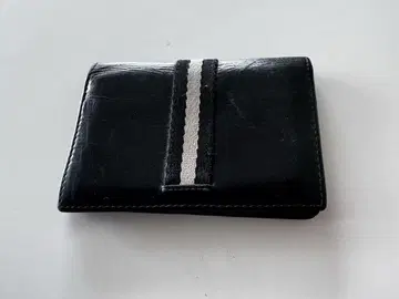 블랙 가죽 접이식 지갑 스트라이프