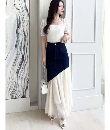 얇은 명주 그물 도킹 스커트 인디고 블루