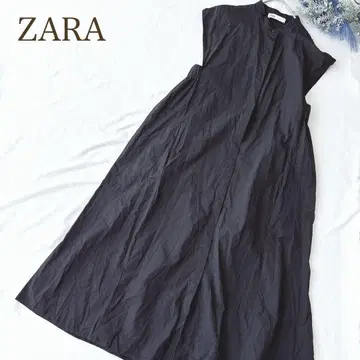 ZARA 원피스 슬리브리스 A 라인 맥시 길이 스탠드 카라 L 블랙