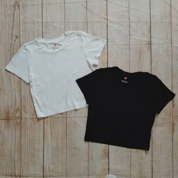 Hanes BIOTOP 크롭 티셔츠 화이트 블랙 2장 세트