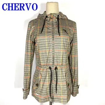 CHERVO 쉘보 후드 부착 체크 롱 점퍼 그레이 S C1217