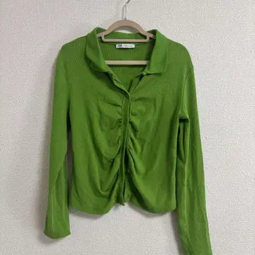 자라 그린 버튼이 달린 긴팔 가디건 L