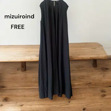 mizuiro ind 코튼 개더 넥 슬리브리스 롱 원피스