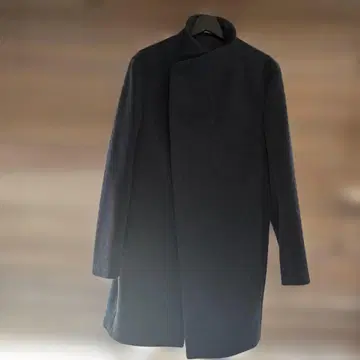 자라 하이넥 울 블렌드 코트 네이비 그레이 M