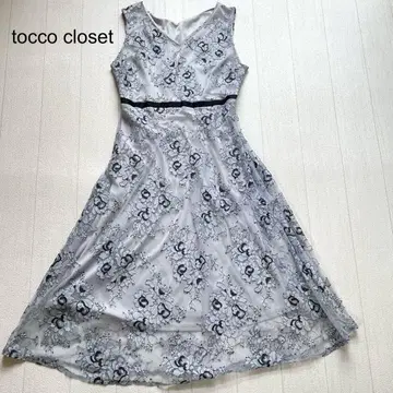 tocco closet 플라워 레이스 슬리브리스 원피스 블루 F