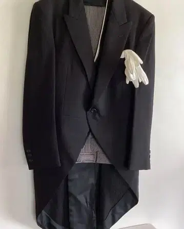 블랙 연미복 울 혼방 스트라이프 팬츠