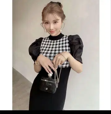 에이미 이스트 월 스프링 깅엄 머메이드 니트 원피스