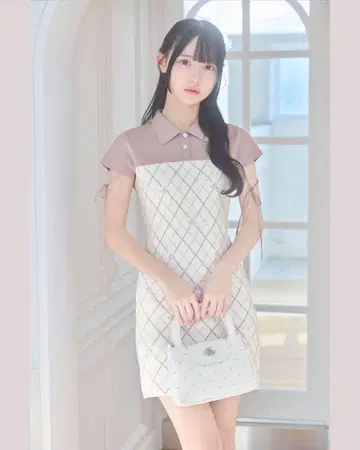 미셸 마카롱 모노그램 니트 원피스 핑크 베이지 프리 사이즈 F 사이즈