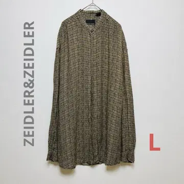 긴팔 셔츠 올 패턴 밴드 카라 날개 모양 재봉 블랙 브라운 노랑 L