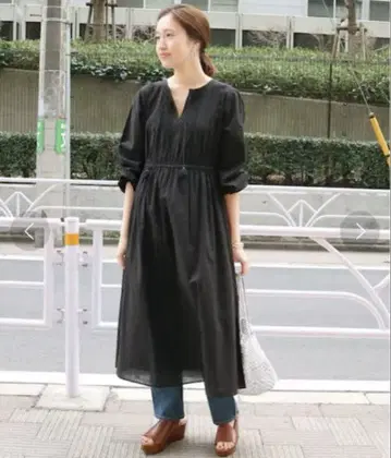 슬로브 이에나 레이스 핀턱 원피스 블랙 검정 레이스 인도 면