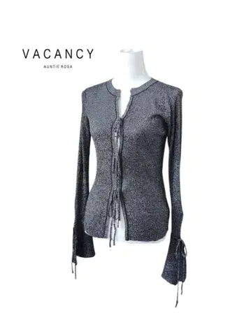 VACANCY 바칸시 프론트 리본 라메 시어 니트 가디건