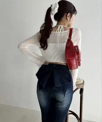 one after another NICE CLAUP 백 리본 데님 팬츠
