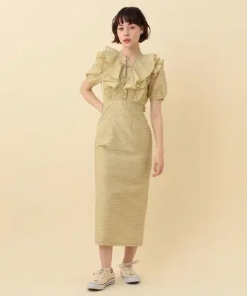 DEICY/ME COUTURE 샤이니 보더 프릴 원피스