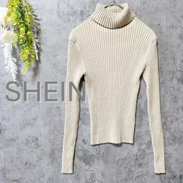 SHEIN 터틀넥 긴팔 리브 니트 베이지 가을/겨울