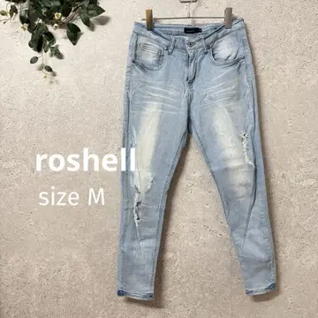 roshell 데미지 가공 라이트 블루 스키니 데님 팬츠 M 밝은 파랑