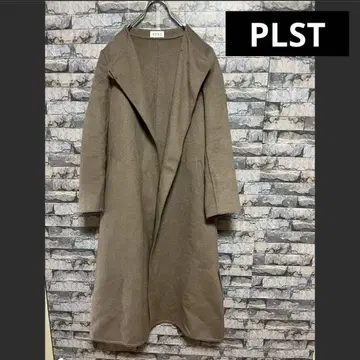 PLST 울 블렌드 리버 벨트 리본 노카라 코트