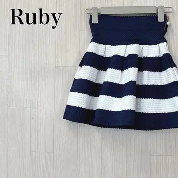 Ruby to be 루비 미니 스커트 보더 무늬 허리 밴딩 지퍼