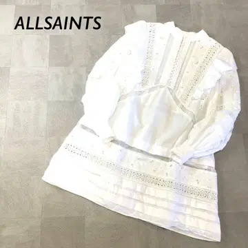 ALLSAINTS 린넨 블렌드 레이스 프릴 튜닉 블라우스
