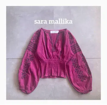 sara mallika 인도 면 자수 블라우스 핑크