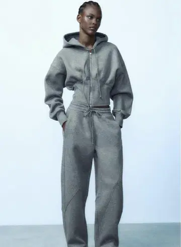 ZARA 글리터 크롭 스웨트 셔츠 팬츠 세트 S 사이즈