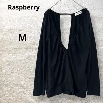 Raspberry 니트 긴팔 등 오픈 V넥 울 혼방 얇은 소재 블랙 M