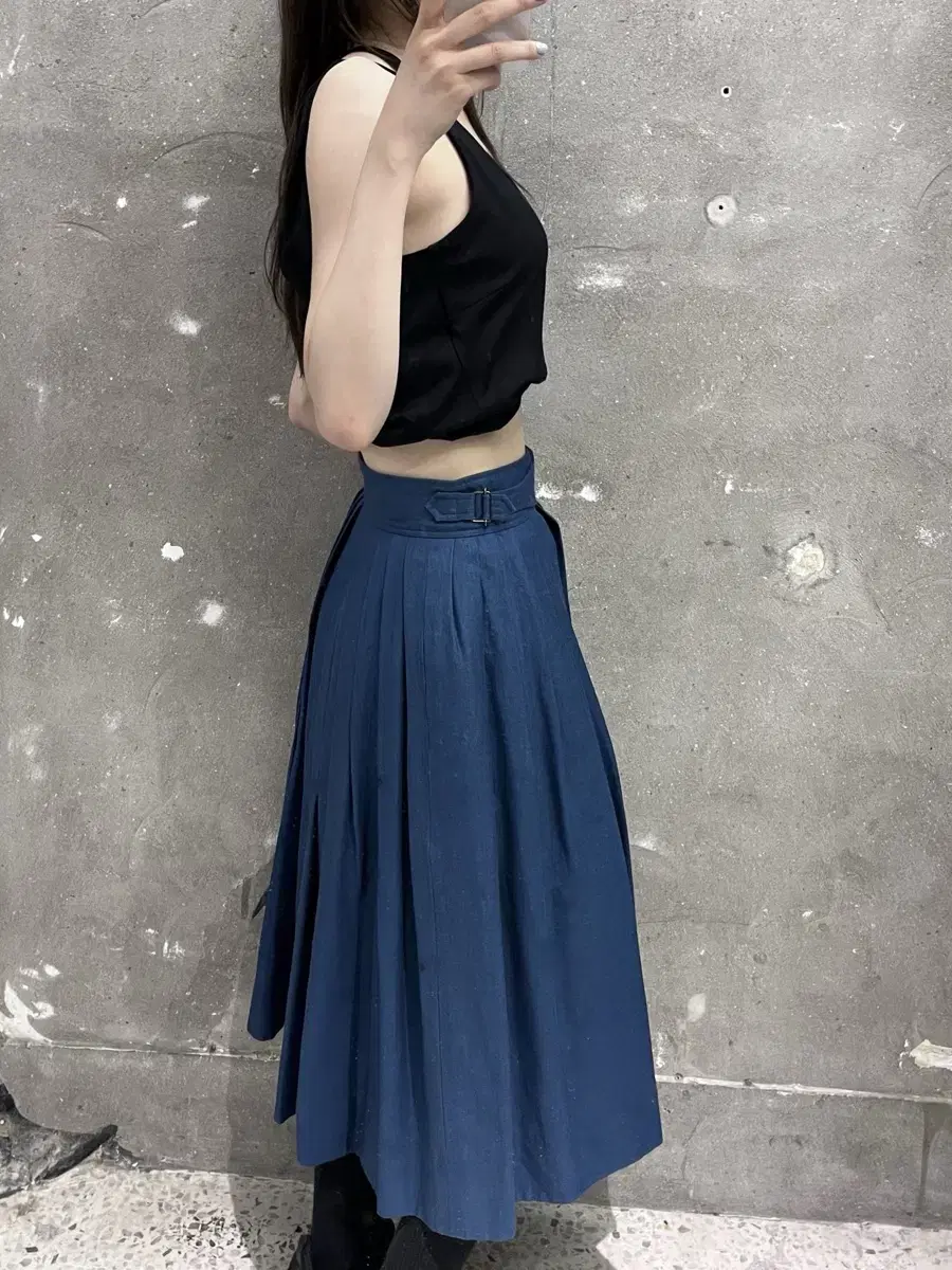 Jean Paul Gaultier Blue Belted Pleated Long Skirt