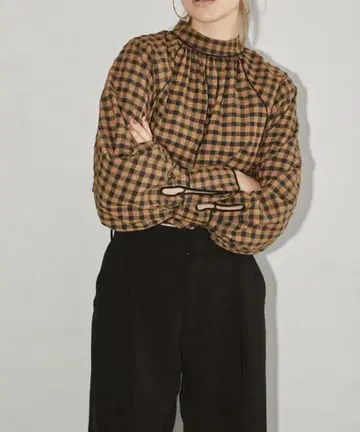 todayful 깅엄 체크 퍼프 블라우스