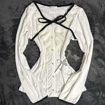 다크 코어 다크 코케트 발레 코어 앞 프릴 코케트 리본