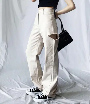 me+em select 컷 아웃 사이드 슬릿 롱 데님 팬츠 L