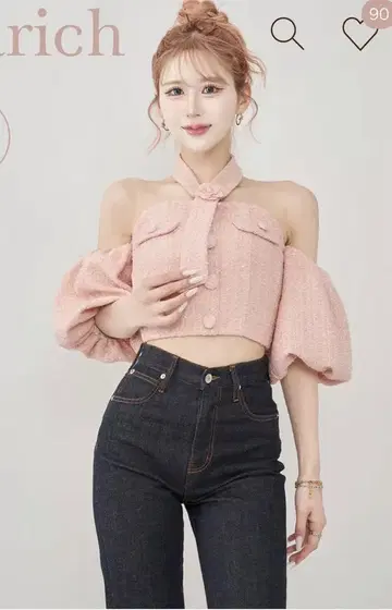 미사용 새상품 홀터넥 오프숄더 트위드 상의 PNK