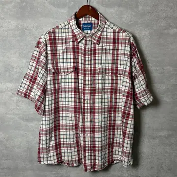 Wrangler 웨스턴 셔츠 반팔 체크 무늬 3XL 상당 레드 계열